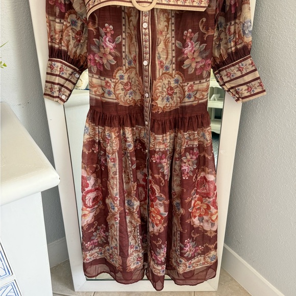 Sheer Floral Button-Front Midi Dress in Rust - Picture 7 of 10